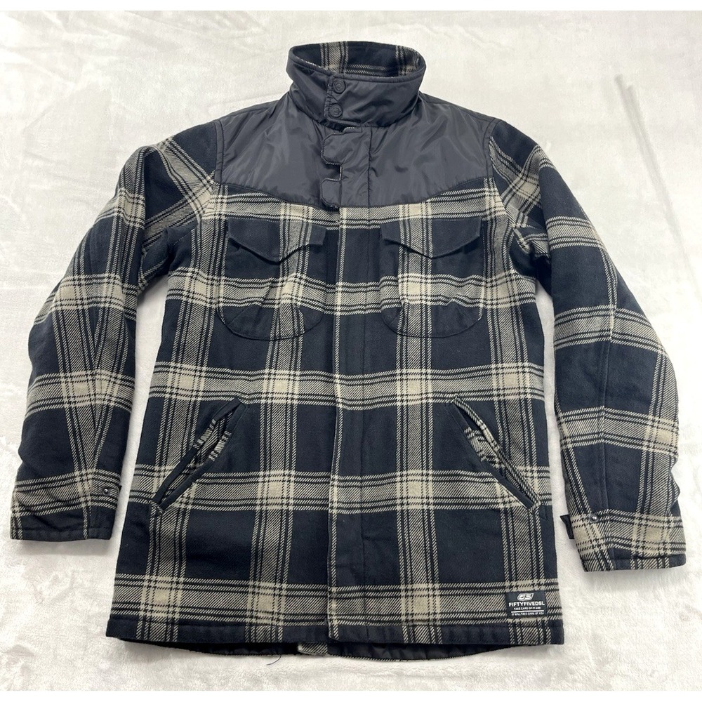 55DSL Diesel Jacket Men Medium Brown Plaid Quilted Lined Utility Pockets Outdoor